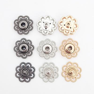 10Sets Versatile Flower Snap Buttons Vintage Black/Gold/Silver Metal Snap Buttons 21mm Sew On Fasteners