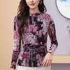 Half Turtleneck Mesh Bottoming Women's Autumn New Style Slim Stretch Printed T-shirt Long-sleeved Sexy Lace Top