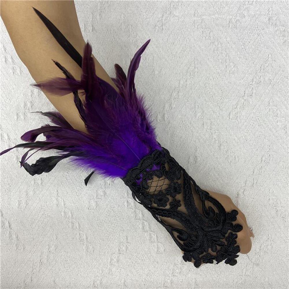 1PC Sexy Lace Feather Long Gloves Party Cosplay Lace Wrist Cuffs Wedding Party Show Costume Halloween Gothic Sleeves Accessories