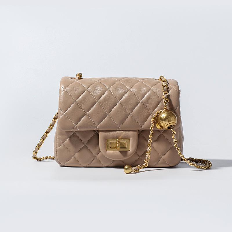 

Стеганая сумка-цепочка из черной ягнячьей кожи - Минималистичная квадратная сумка кроссбоди для женщин