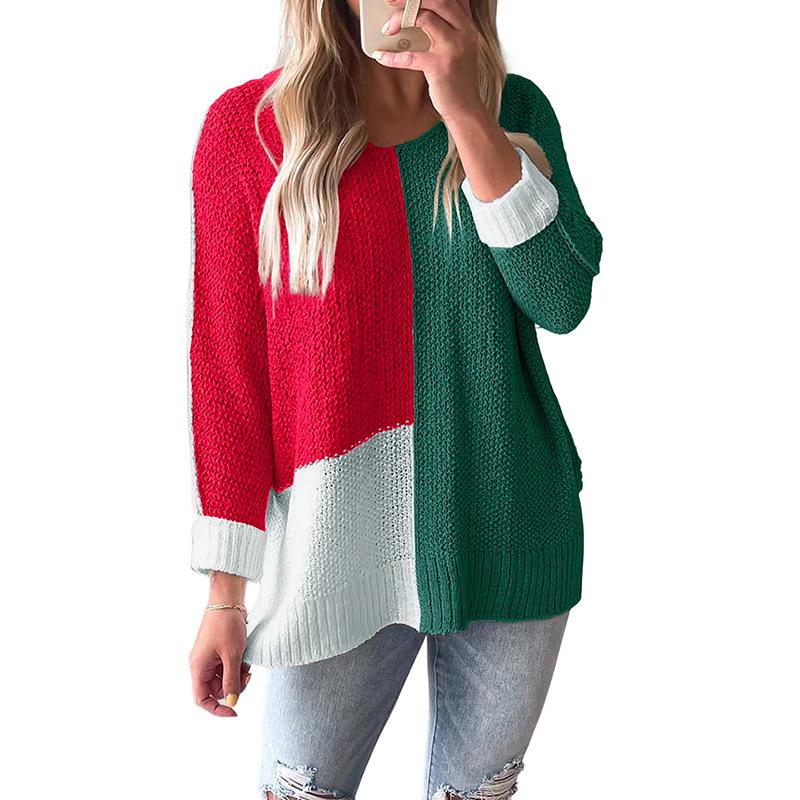 Women's Loose Casual V-neck Knit Sweater with Slit Sleeves - European & American Style