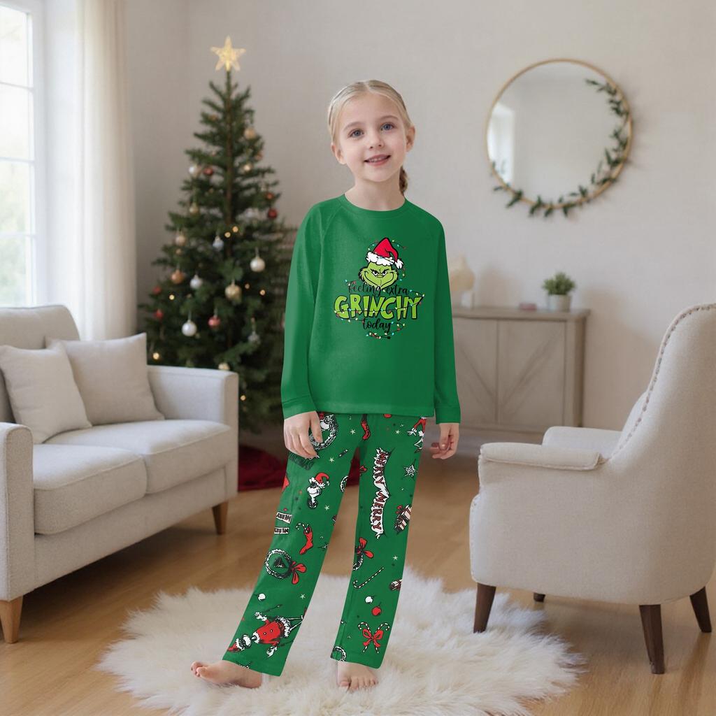 Set di top e pantaloni a maniche lunghe coordinati per la famiglia con stampe natalizie Set coordinati per la famiglia