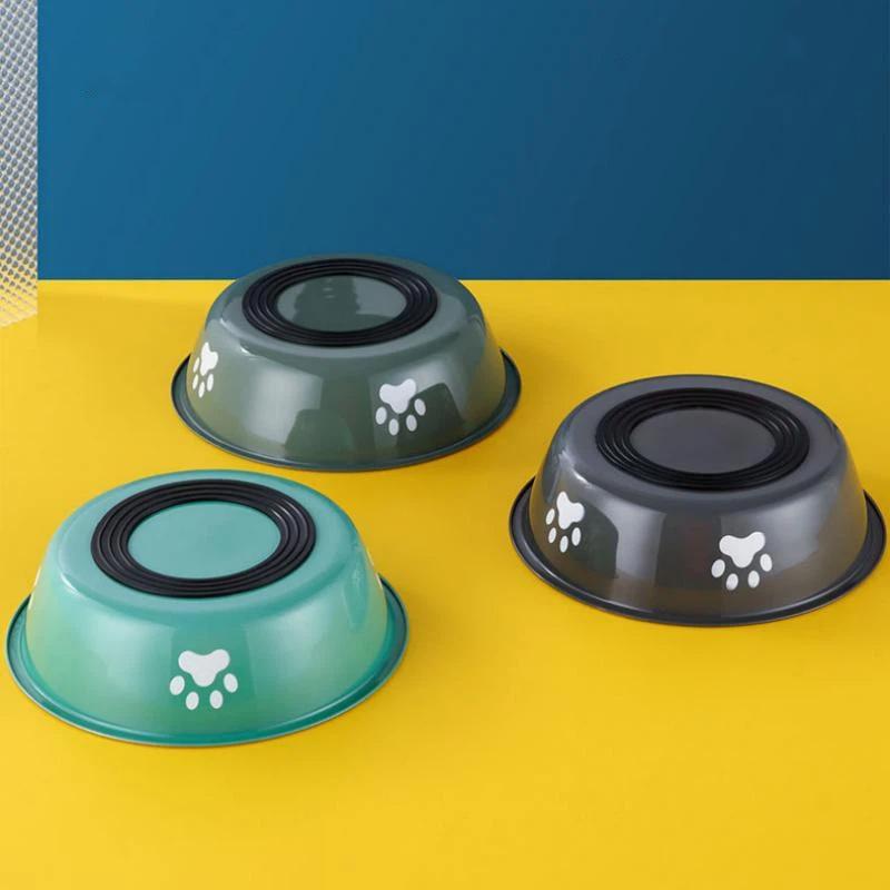 Stainless Steel Pet Water Food Bowl with Paw Print Anti-slip Silicone Base Feeder for Dogs Cats Home Outdoor Use