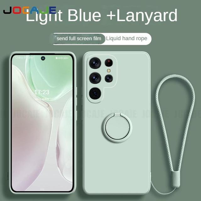 

Жидкий силиконовый ремешок с кольцом-подставкой, чехол для Samsung Galaxy S23 Ultra Plus S22 S21 S20 S10 S8 S9 plus, ультра защитный объектив, задняя крышка для камеры телефона For SM S23 plus синий