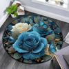 Blue Roses Round Area Rug,Carpet Rug for Living Room Bedroom Sofa Playroom Decor,Non-slip Floor Mat