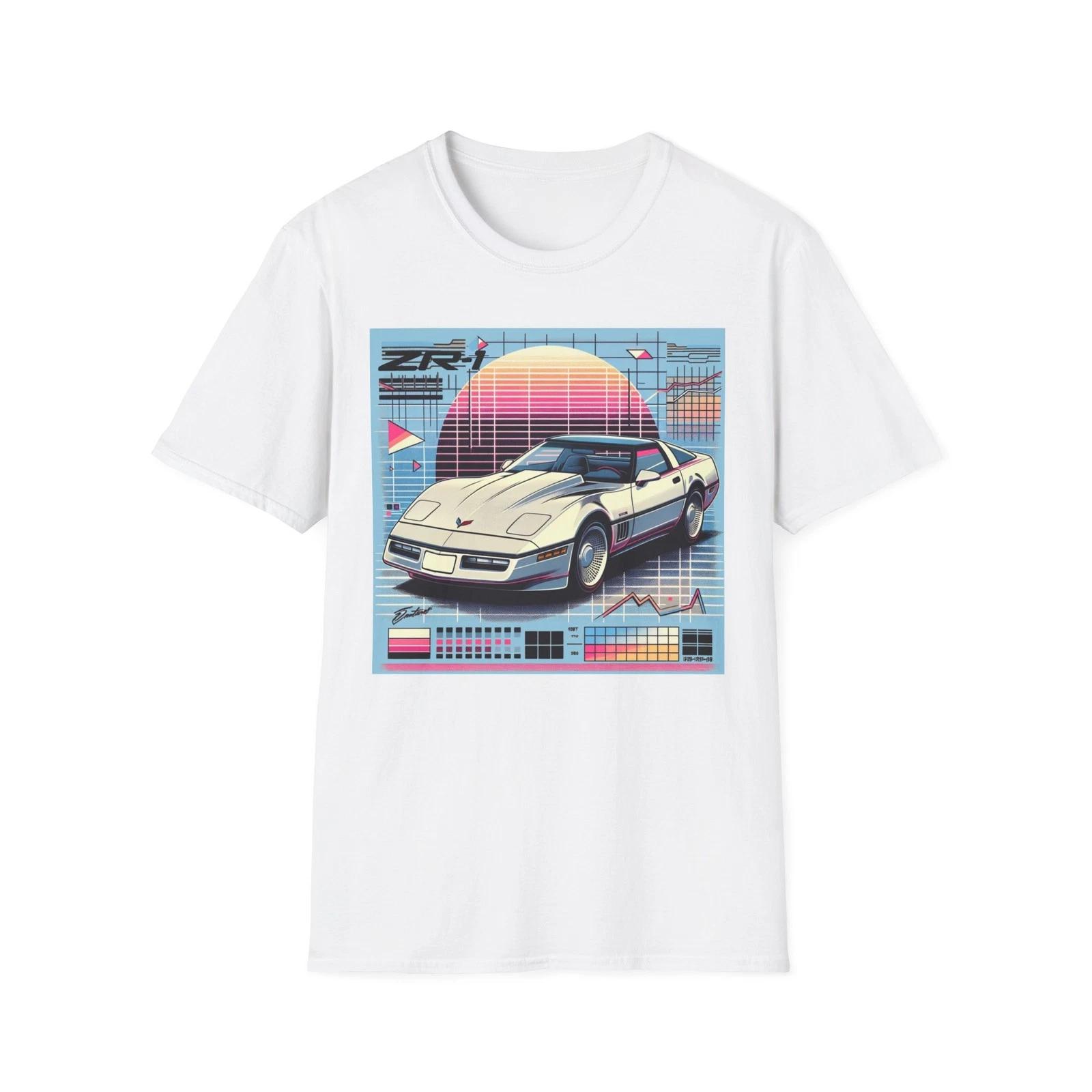 C4 Corvette ZR-1 Retro 80s 90s Vaporwave Grid Neon Sunset Graphic T-Shirt XL