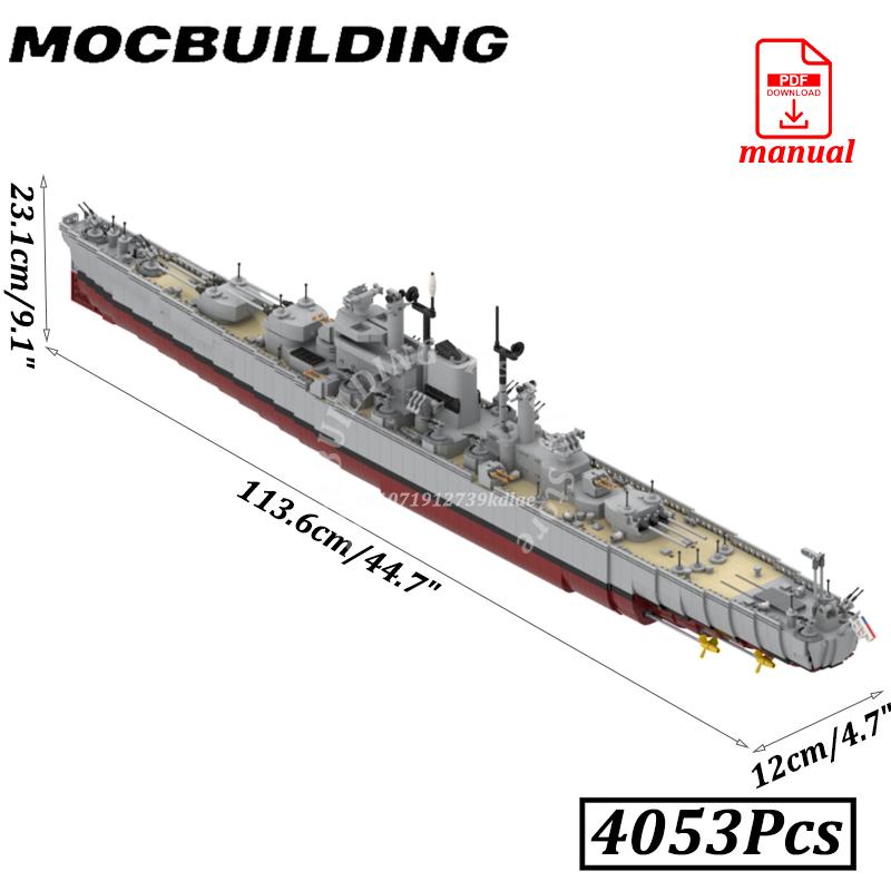 WW2 Battlecruiser Bricks Model MOC Building Aircraft Fighter Carrier Ship USS Construction Artillery Heavy Cruiser Blocks Toys