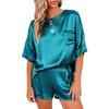 Camiseta de verano para mujer, traje de pijama, ropa de dormir de gasa de Color sólido, camiseta de manga corta, pantalones, camisón informal suelto, traje de dos piezas