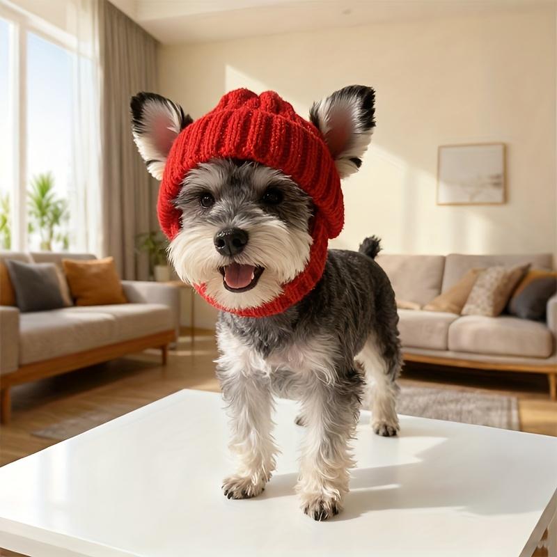 Christmas Pet Knitted Hat, Red Warm Dog Beanie with Ear Holes, Festive Winter Pet Headwear for Small Medium Dogs, Xmas Gift