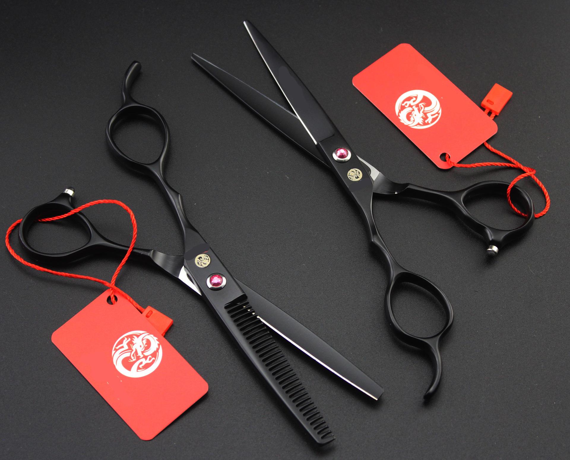 6.0 Rose Red Multi-color Left-Handed 2-in-1 Shears: Straight & Thinning Rose Red Thinning Shears