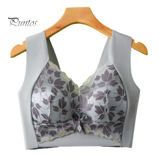 

Женский цветочный кружевной бюстгальтер с полным покрытием на косточках, спортивное нижнее белье размера плюс, бесшовный подтягивающий бюстгальтер для большой груди L синий/серый