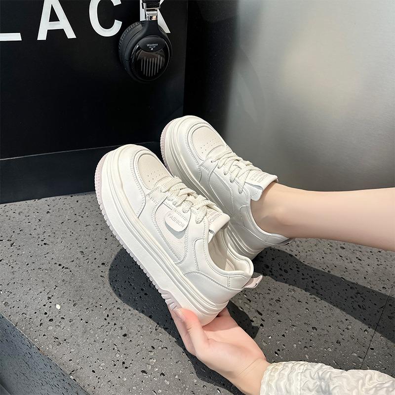 Leather Little White Shoes Women's Autumn New Student Board Shoes Women's Platform Lace-up Casual Shoes Women