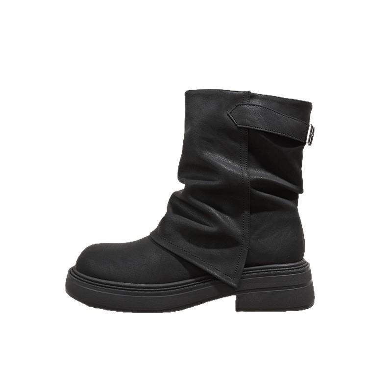 Martin-Stiefel mit dicker Sohle für Damen 2025 Herbst und Winter neue Retro-Kurzschaft-Falten-Stapel-Hosen-Schaftstiefel Western-Ritter-Kurzstiefel