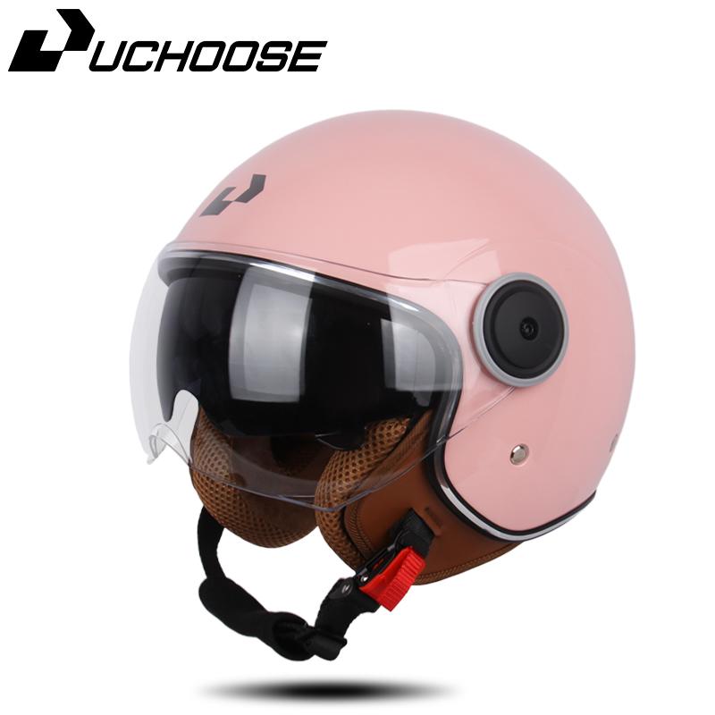 UCHOOSE 3/4 Open Face Motorcycle Helmets With For Men Women Vintage Moto Bike Cascos Scooter Protective Helmets