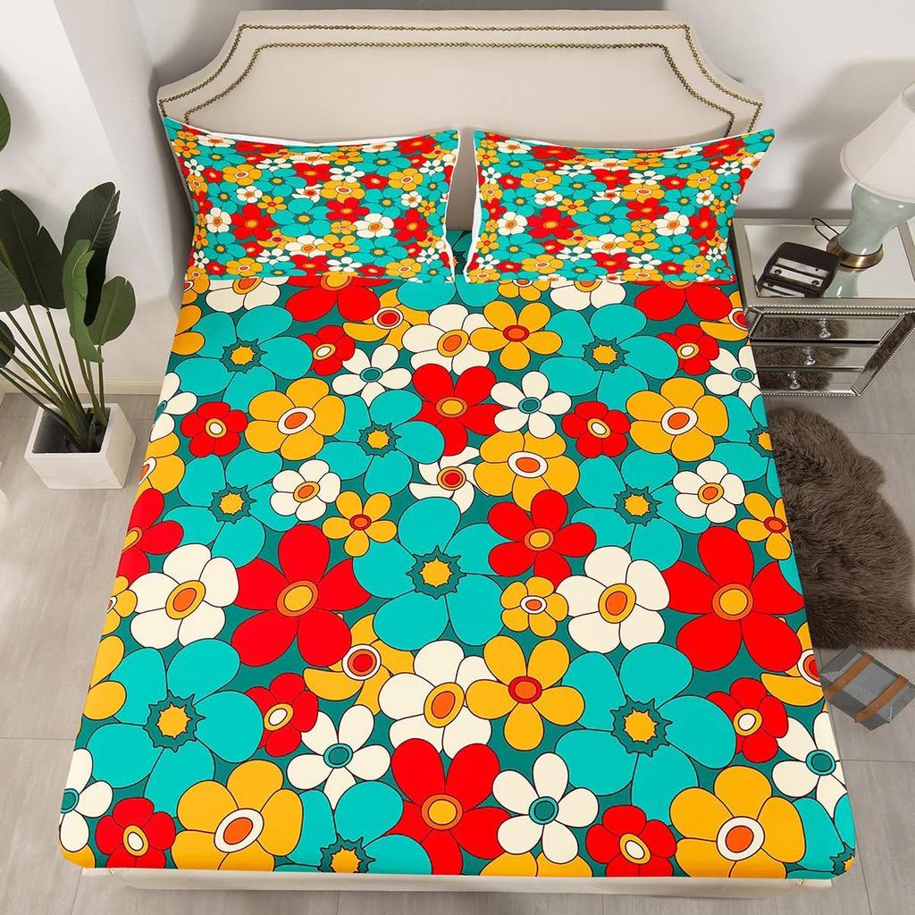 Mushroom Pattern Bed Hat Three-Piece Digital Printing Bed Hat Bedding Set Adult Children