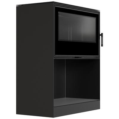 Wood Burning Steel Stove KRATKI KARI 95 Ø 180 14 kW Recess for Wood Black Thermotec Self Closing Door
