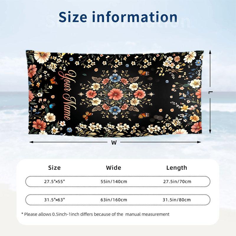 Butterfly Theme Beach Towel Personalized Custom Name & Text Soft Quick Dry Beach Towel for Swimming Travel