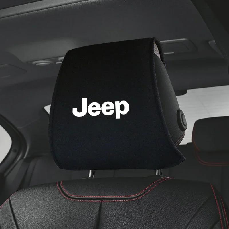 For Jeep Car Headrest Cover Auto Head Pillow Pillowcase Car Sticker For Jeep Renegade Wrangler Cherokee Patriot Trail Hawk Co