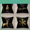 Elegant Black And Gold Pillow Cover With Christmas Pattern For Sofa Decoration