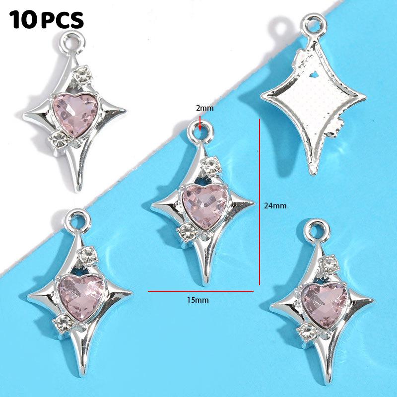 10Pcs Alloy Mixed Style, Inlaid Pink Resin Star And Moon Pendant, Diy Necklace, Bracelet Accessory