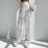 Women Pants Elastic High Waist Adjustable Drawstring Wide Leg Trousers Tie Dye Print Summer Ice Silk Long Pants Daily Wear