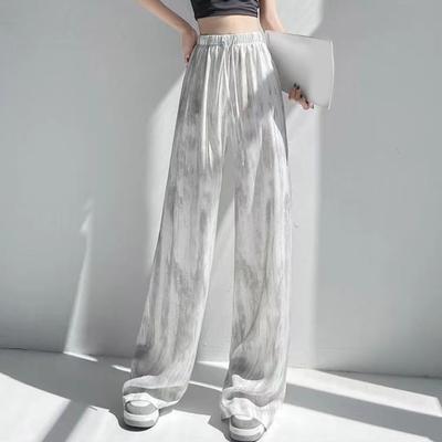 Pantaloni da Donna Elastici Vita Alta Coulisse Regolabile Gamba Larga Pantaloni Stampa Tie Dye Estate Seta di Ghiaccio Lunghi Pantaloni Usura Quotidiana