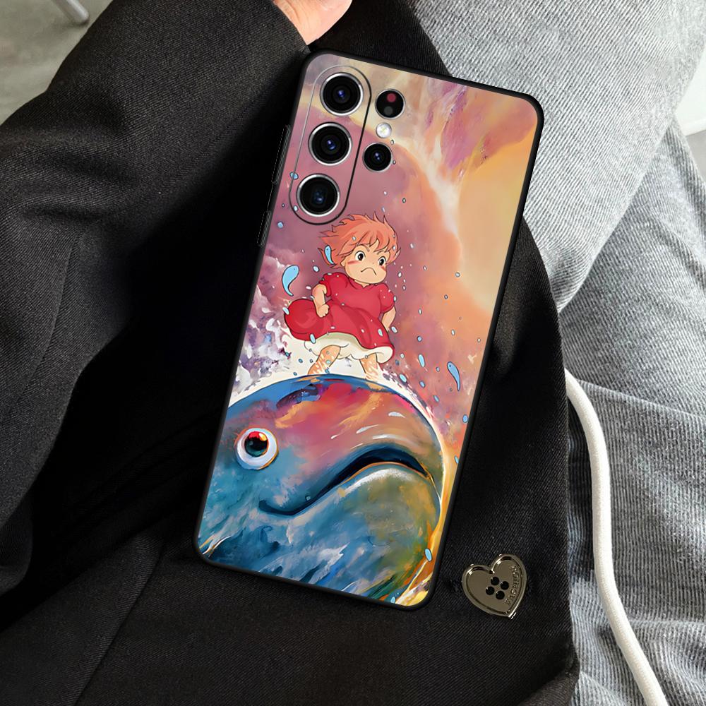 Fashion Cartoon Ponyo Phone Case For Samsung Galaxy S25 S24 S23 S22 S21 S20 Plus Ultra Note20 Limited Soft Black
