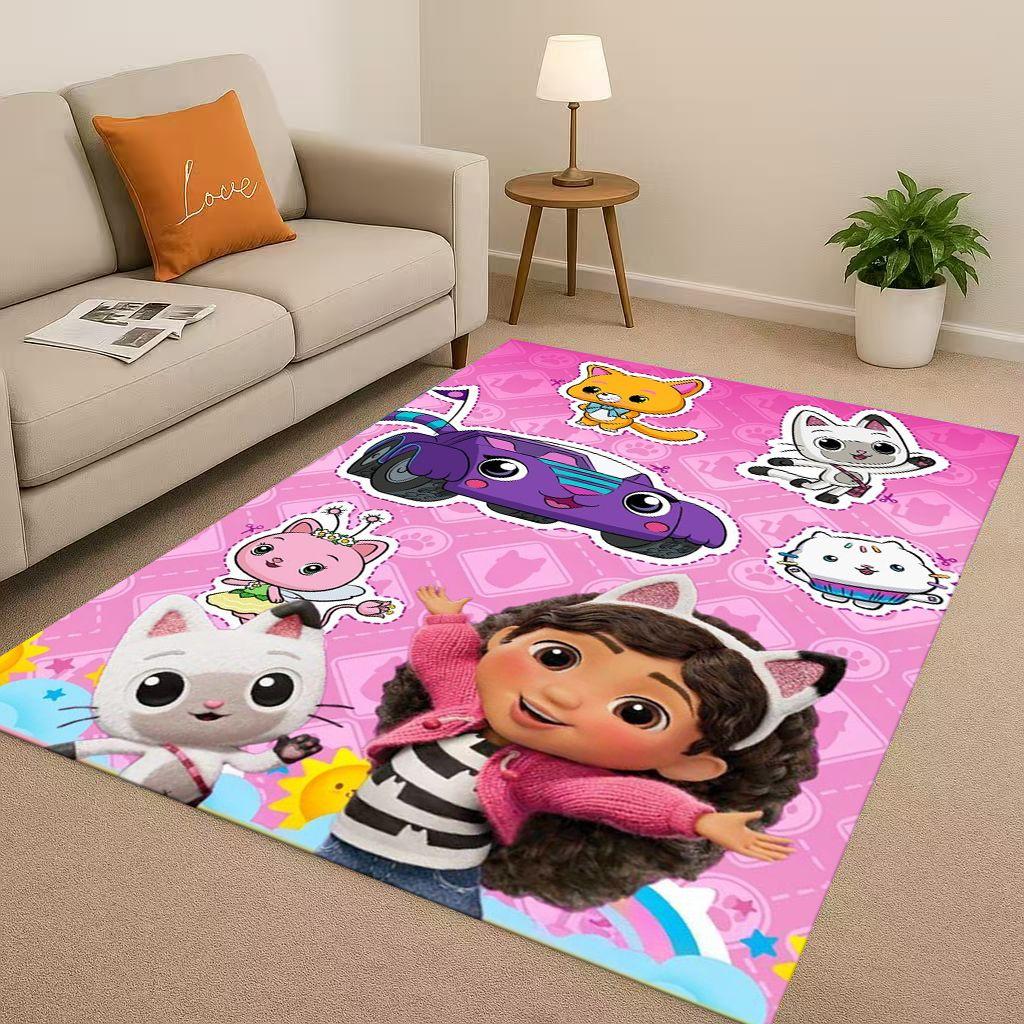 HD Cute Gabbys Dollhouse Cartoon Girl Living Room Non-Slip Area Rug Soft Carpet for Bedroom Playroom and Sofa,Home Decor Doormat