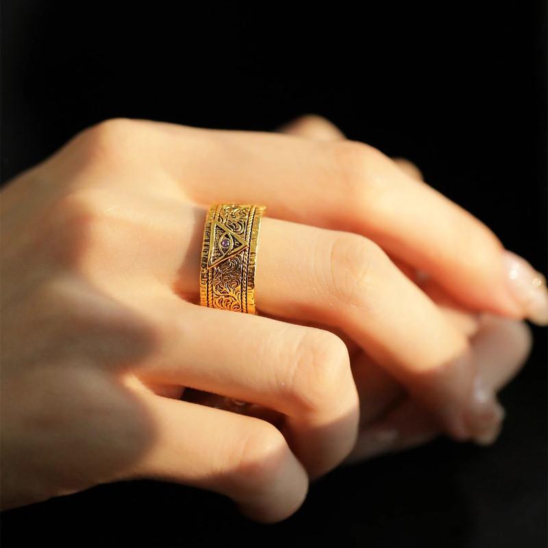 Fashionable Vintage Copper Eye Of God Ring For Women With Adjustable Size And Geometric Design