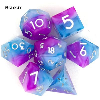 7 stuks roze blauw wit aantal scherpe rand hars dobbelstenen polyhedrale dobbelstenen geschikt voor rollenspel RPG bordspel