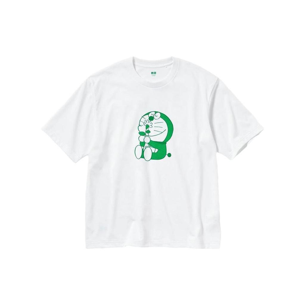 Uniqlo X Doraemon Collaboration SS23 Short Sleeve T-Shirt With Doraemon Print On The Chest Unisex Tops White 461096-00