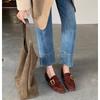 Fashion Metal Buckle Design New Women's Flat Shoes Genuine Leather Shoes British Style Retro Thick Heel Loafers For Women