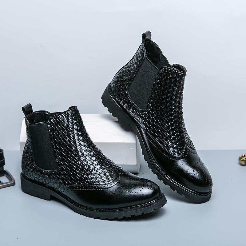 British Style Winter High Top Casual Shoes Luxury Banquet Men's Formal Shoes Elegant Brown Men's Business Boots Retro Brown