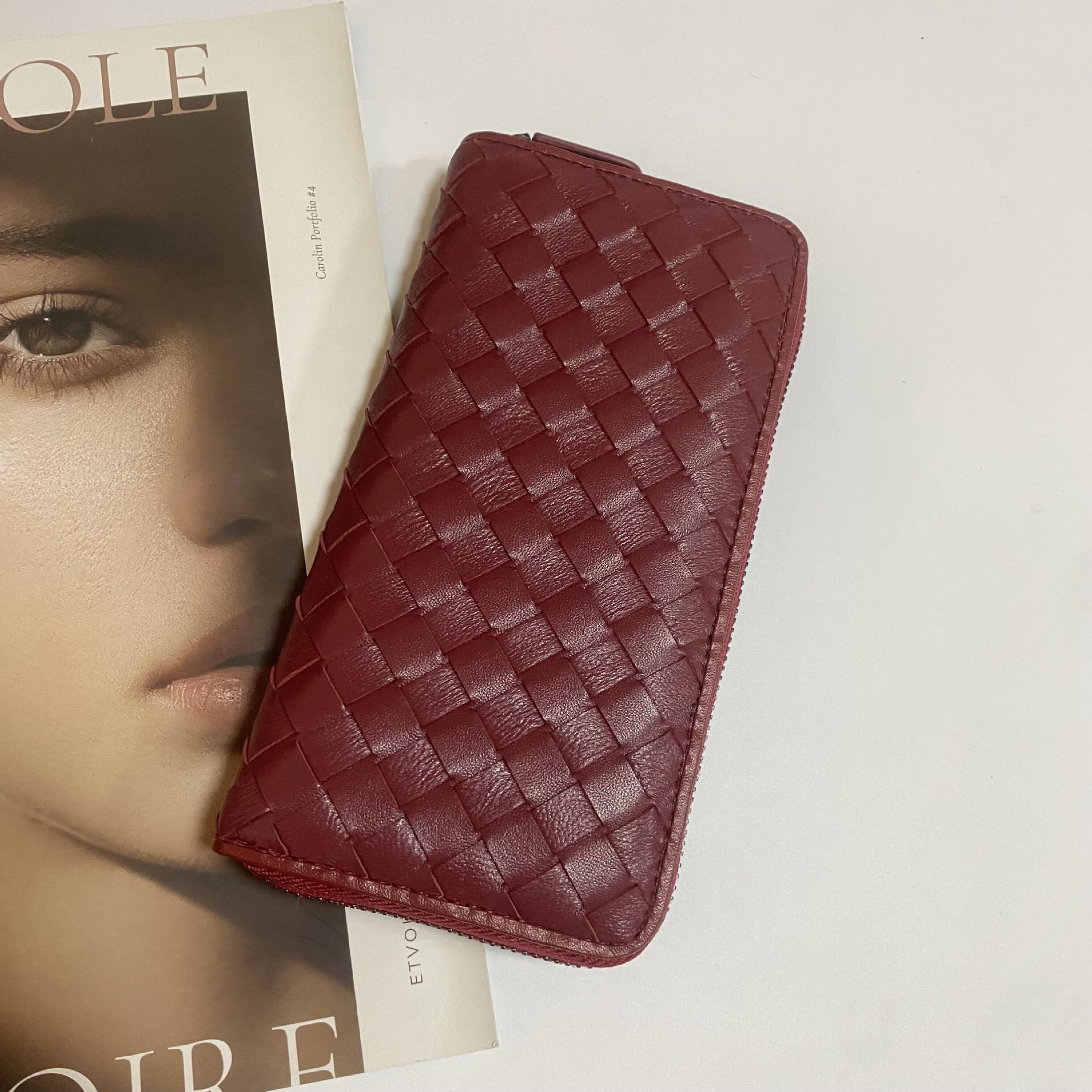 

Кошелек для денег нового стиля, конверт для денег в том же стиле, маленький, из натуральной овечьей кожи, сумка для карточек, сумка для документов, женская сумка для карточек, длинный стиль 19x2.5x10cm вино красного