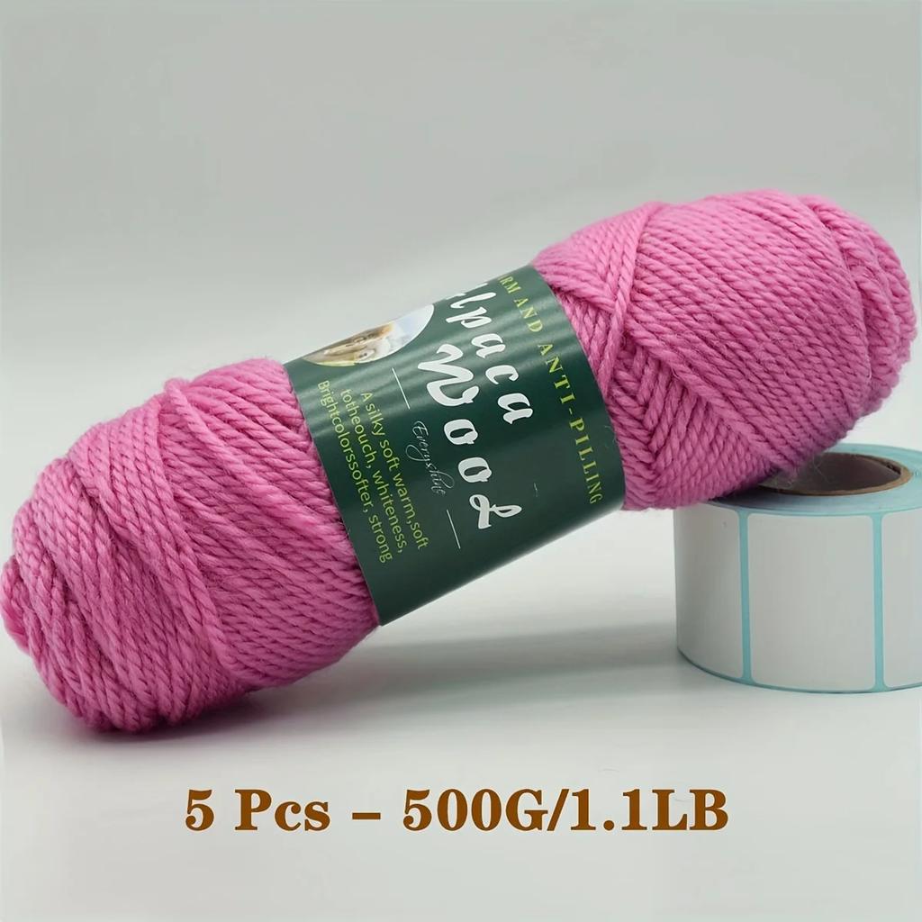 5er-Pack Alpakawolle Garn, Weiche & Warme Mischung zum Stricken von Pullovern, Schals, Mützen - Jeweils 0,5 kg, Mehrfarbige Auswahl