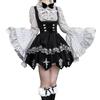 Sickly Cute Gothic Lolita Long Sleeve Princess Striped and Cross Print Shirt and Jumper Skirt with Detachable Gothic Size M [XHSUKADO] 2-Piece Set