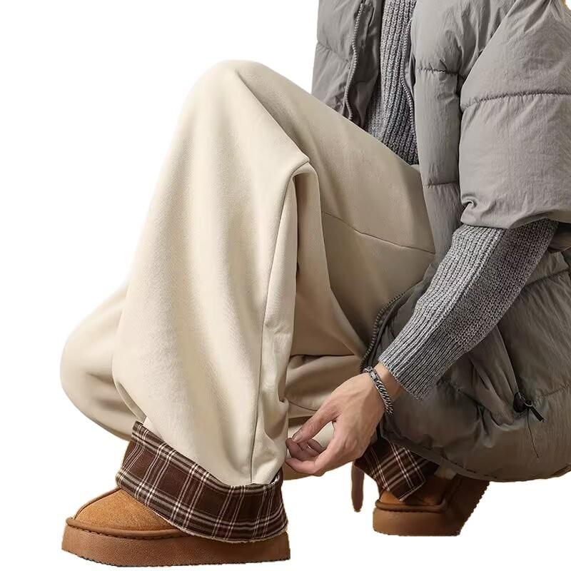 New plaid splicing sweatpants men's and women's thin wide legs loose lazy style design versatile casual trousers