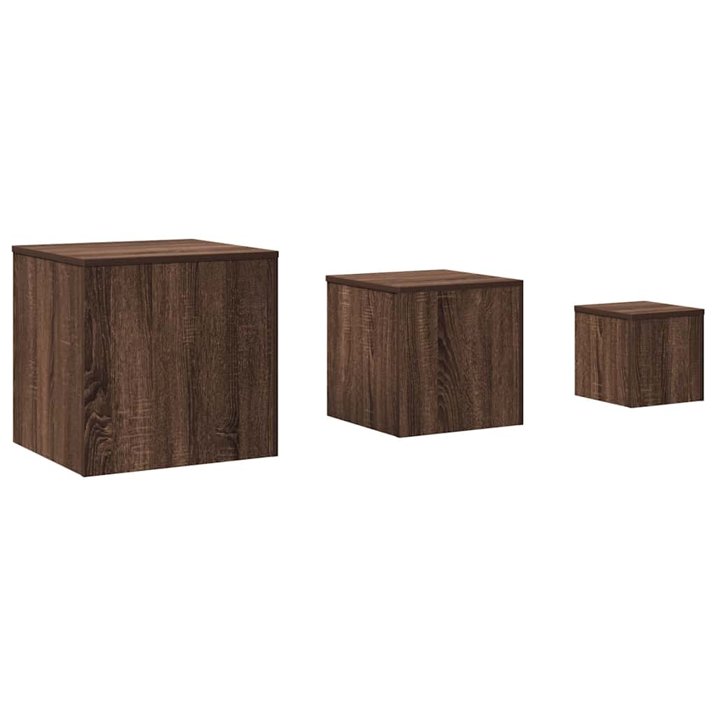 Side Tables Set of 3 Brown Oak Effect Particleboard