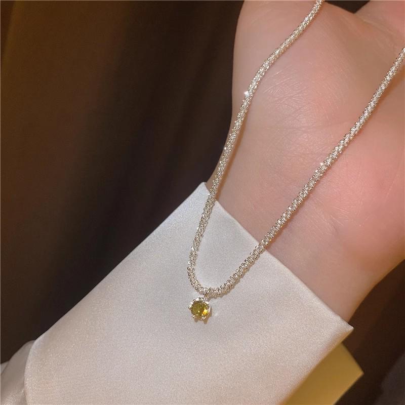 Olive Green Cubic Zirconia Necklace - Women s Trendy Clavicle Chain with Sweet, Fashionable Personality