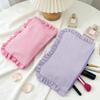 Stylish Ruffled Seersucker Makeup Bag, Large Capacity Striped Storage Bag, Portable Hand Clutch, Lightweight Wash Storage Bag