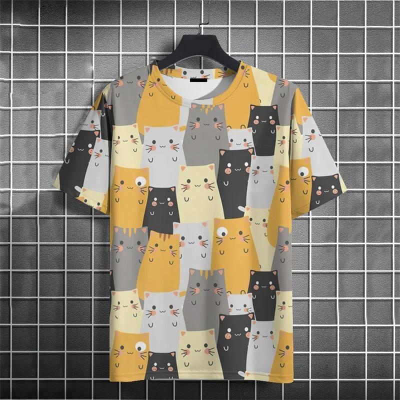 Kids Adult Cartoon Cat 3D Printed T-shirt Summer Women's and Men's Casual Outdoor Girl and Boy Short Sleeve Tees Top Pullover