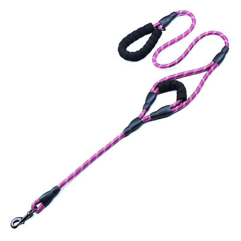 New pet dog products outdoor dog walking leash nylon woven reflective round rope double handle dog leash