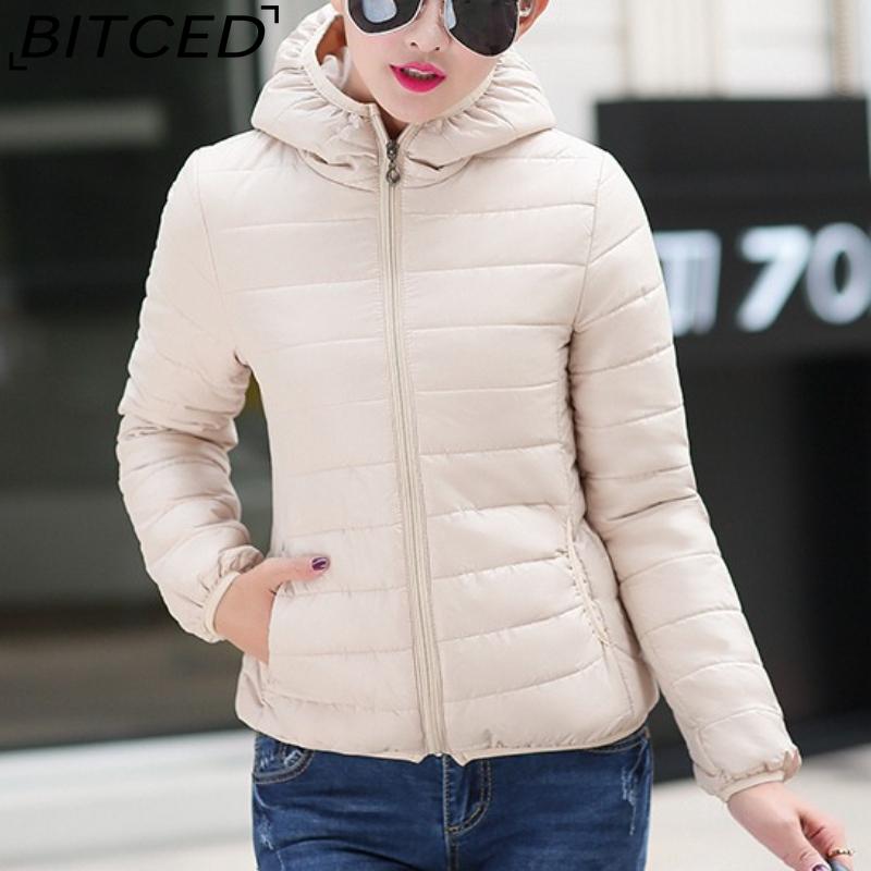 BITCED Autumn/Winter Women's Down-Filled Quilted Jacket Short-Length Hooded Cotton Coat Women's Slim-Fit Thickened Cotton-Padded Outerwear