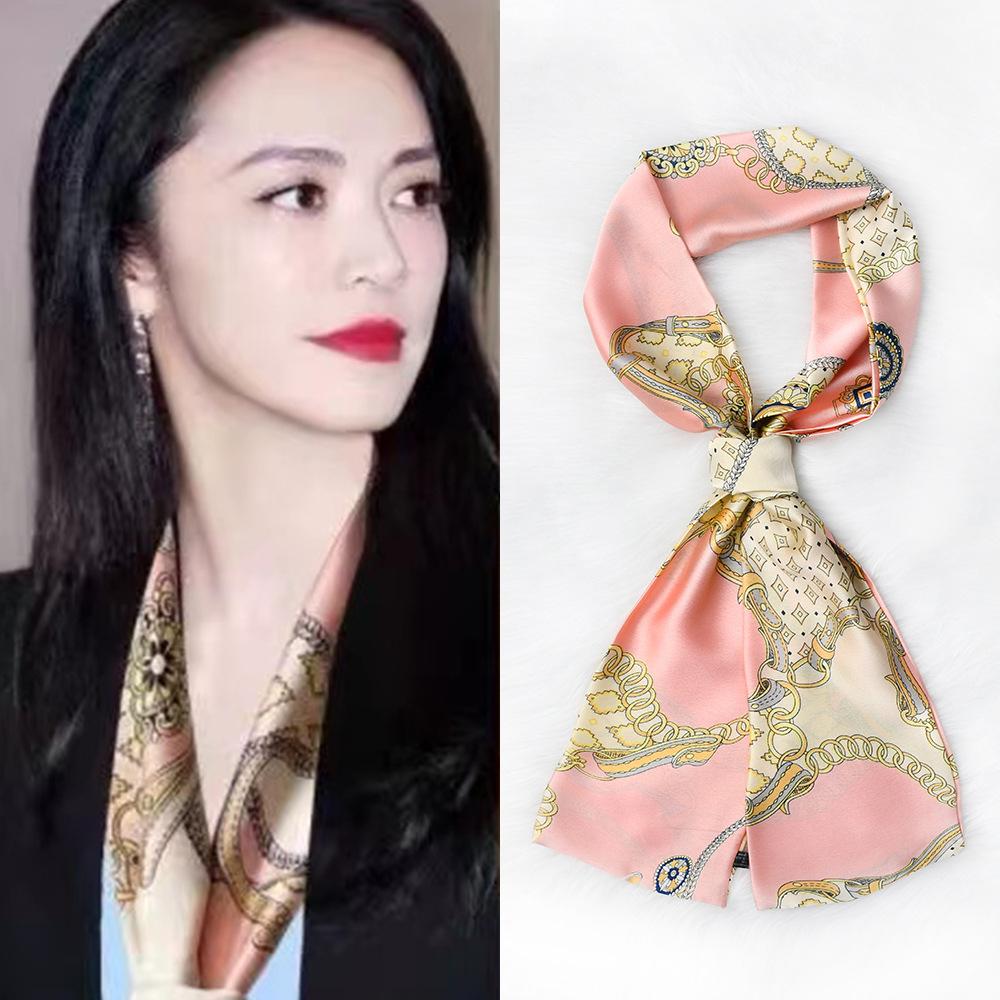 Luxury Design Horse Print Silk Sexy Scarf Women Soft Satin Hairband Neckerchief Office Hijab Headband Foulard Gift