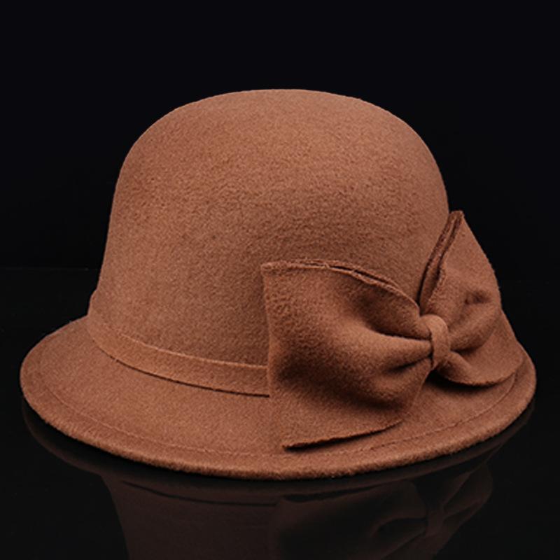 Hepburn style elegant woolen basin hat autumn and winter bow fisherman hat women's French retro temperament top hat