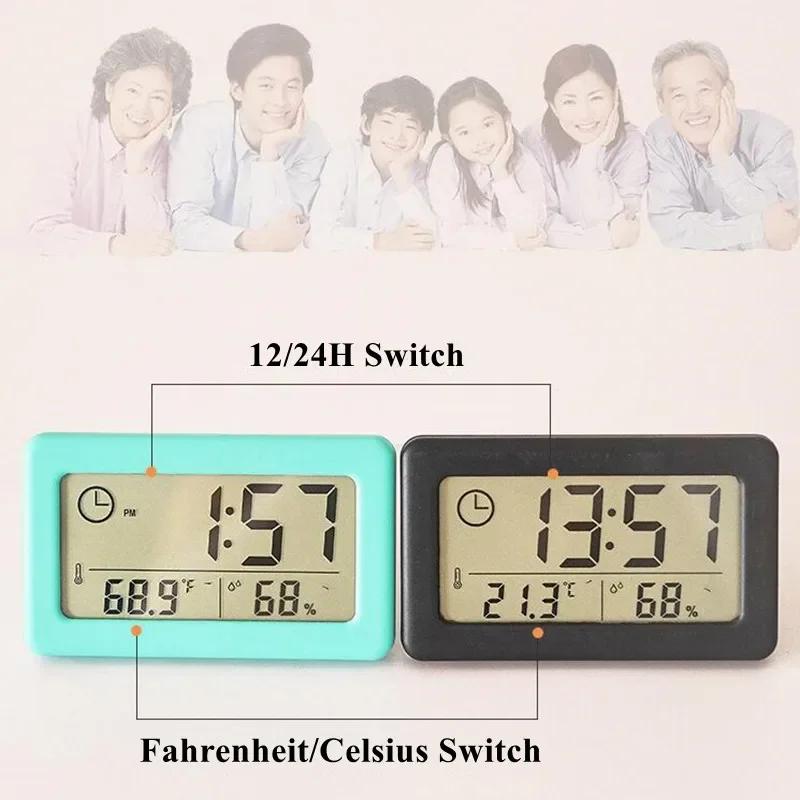 Wall Clock Temperature and Humidity Mini Digital Clock Hygrometer Battery Powered. 12/24H Electronics Thermometer Table Alarm