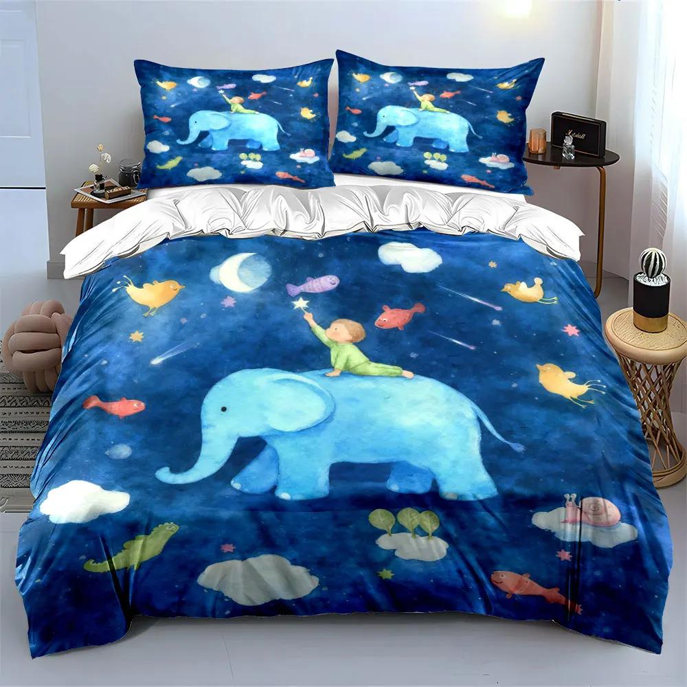 Children's Dreamy Elephant Bedding Set Soft Comfortable Duvet Cover Bedding Set Included 1*Duvet Cover & 2*Pillowcases gift