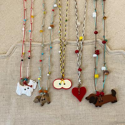 Cute Cute Puppy Love Apple Pendant Woven Color Rope Necklace Female Dopamine Versatile Neck Chain Sweater Chain