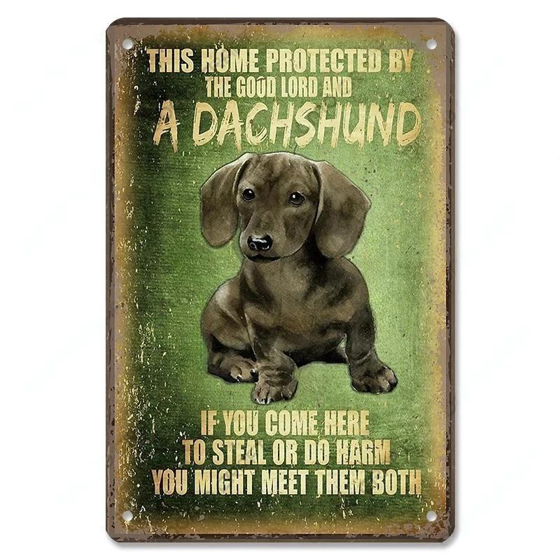 Pôster Vintage Cachorros Fofos de Estimação Placas de Metal de Estanho Dachshund Bulldog Placa de Metal Para Jardim Cafeteria Cozinha Decoração de Arte de Parede para Casa