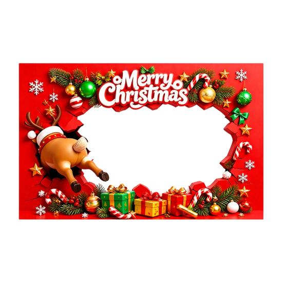 Christmas Celebration Photo Accessories Cartoon Booth Frame Banner, Xmas Selfie with Elk Gift for Party Decor Penguin Bear, Holiday Handheld